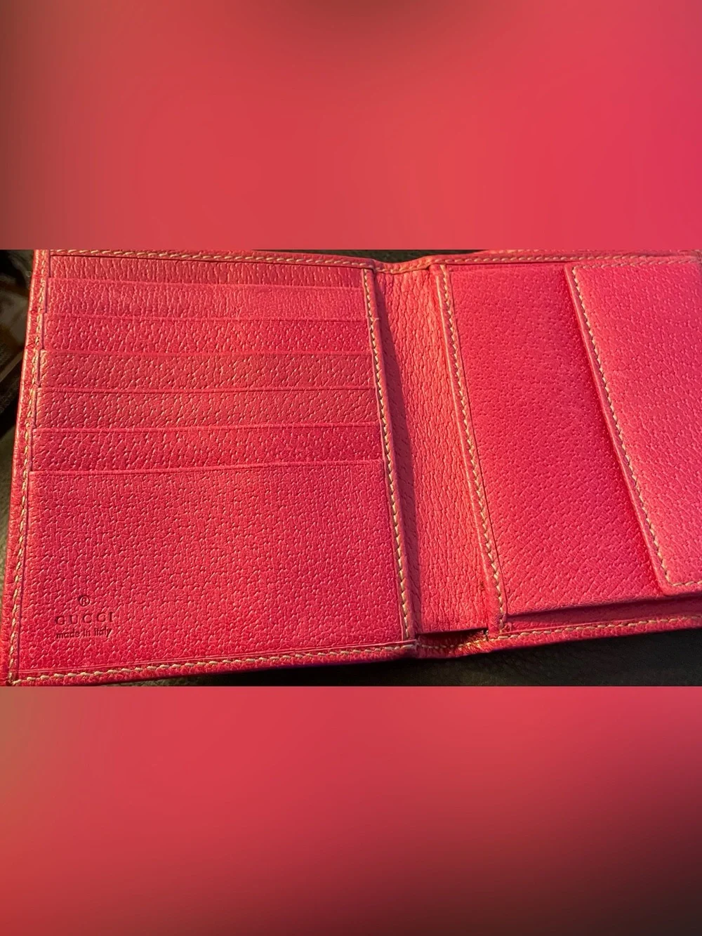 Gucci Black Wallet with Pink Trim and Logo